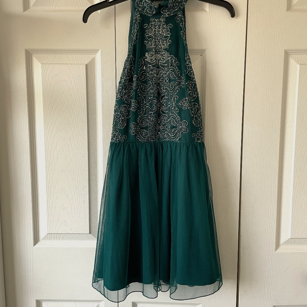 Speechless Beaded Green Halter Top Short Dress